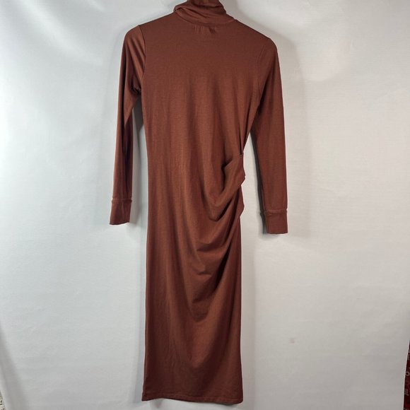Athleta Womens Havana Terracotta Midi Dress Ruched Sheath Turtleneck Wool XS - Picture 6 of 11